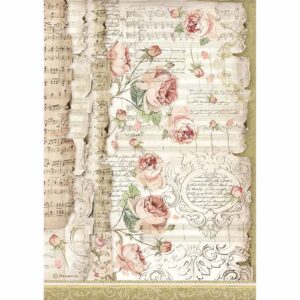 Ριζόχαρτο Stamperia 21x29cm  Roses and Music  A4 -RZ124